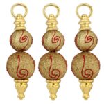 Kpl. 3 Złote Bombki Wrzeciono-kształtne, Ozdobione, na Choinkę i Kompozycje Świąteczne. - obrazek 2