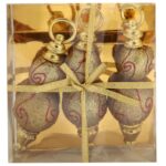 Kpl. 3 Złote Bombki Wrzeciono-kształtne, Ozdobione, na Choinkę i Kompozycje Świąteczne. - obrazek 3