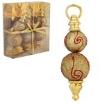 Kpl. 3 Złote Bombki Wrzeciono-kształtne, Ozdobione, na Choinkę i Kompozycje Świąteczne.