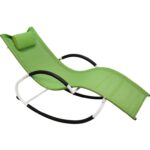 Leżak ogrodowy zielony bujany ogrodowy na płozach z poduszką zagłówkiem