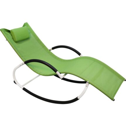 Leżak ogrodowy zielony bujany ogrodowy na płozach z poduszką zagłówkiem