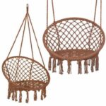 Fotel wiszący typu hamak Bocianie Gniazdo w kolorze brązowym, styl skandynawski, maksymalne obciążenie 150 kg.