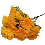 Bukiet 12 Sztucznych Kwiatów Mix: Róża, Goździk, Chryzantema w Kolorze Żółtym - Dekoracja na Wszystkich Świętych - obrazek 2