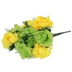 Bukiet sztucznych kwiatów mix róży i chryzantemy w kolorze żółto zielonym 50 cm - obrazek 2