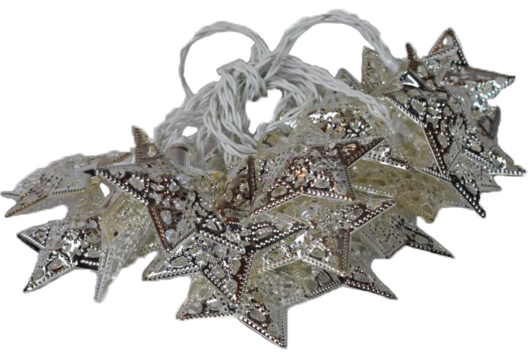 BNOD-2S Lampa ozdobna Srebrne Gwiazdki z 20 białymi diodami LED zasilanymi bateriami AA - obrazek 1