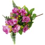 Bukiet Sztucznych Róż Fioletowych - 10 sztuk z Paprotkami, Realistyczny Wygląd, 40 cm - obrazek 3