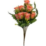 Sztuczny Bukiet 10 Pomarańczowych Róż z Paprotkami - Dekoracja Interiors, 40 cm - obrazek 2