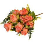 Sztuczny Bukiet 10 Pomarańczowych Róż z Paprotkami - Dekoracja Interiors, 40 cm - obrazek 3