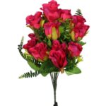 Sztuczny Bukiet 10 Róż w Kolorze Różowym z Paprotkami o Wysokości 40 cm - obrazek 2