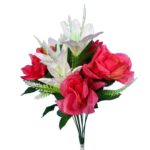 Bukiet 12 kwiatów mix róża i lilia ciemno różowo biały - obrazek 2