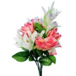 Bukiet 12 kwiatów mix róża i lilia jasno różowo biały - obrazek 2