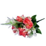 Bukiet 12 kwiatów mix róża i lilia jasno różowo biały - obrazek 3