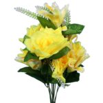 Bukiet kwiatów Kolorowy Mix z różą i lilią w odcieniach ciemnoróżowym i żółtym - 54 cm - obrazek 2