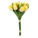 Bukiet 12 Sztucznych Tulipanów w Naturalnym Odcieniu Żółtego, Dekoracja Wnętrz, 38 cm - obrazek 2
