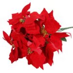 Czerwony Bukiet 5 Sztucznych Poinsecji Welurowych o Wysokości 56 cm - Dekoracja Bożonarodzeniowa - obrazek 3