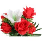 Bukiet 10 Sztucznych Kwiatów - Amarylis i Róża, Kolor Czerwony, Wysokość 52 cm - obrazek 2