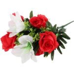 Bukiet 10 Sztucznych Kwiatów - Amarylis i Róża, Kolor Czerwony, Wysokość 52 cm - obrazek 3