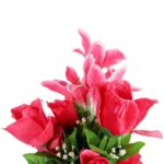 Bukiet Sztucznych Kwiatów - Róża i Lilia, 24 szt., 54 cm, Kolor Ciemno Różowy - obrazek 2