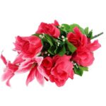 Bukiet Sztucznych Kwiatów - Róża i Lilia, 24 szt., 54 cm, Kolor Ciemno Różowy - obrazek 3