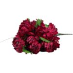 Sztuczny Bukiet Wszystkich Świętych z 7 Bordowymi Chryzantemami i Trawą - 40 cm - obrazek 2