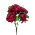 Sztuczny Bukiet Wszystkich Świętych z 7 Bordowymi Chryzantemami i Trawą - 40 cm