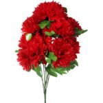 Bukiet 9 czerwonych sztucznych chryzantem strzępiastych - dekoracja do miejsc pamięci