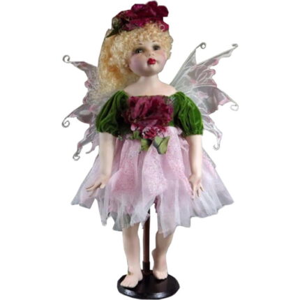 Ceramiczna Lalka Elf z Skrzydłami w Kolorze Różowo-Zielonym 62 cm