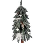 Biały Świąteczny Drzewko Dekorowane Brokatem i Bombkami na Naturalnym Pniu OLA 100 cm - obrazek 2