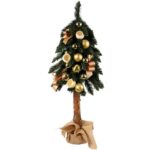 Choinka na pniu naturalnym z dekoracją 100 cm złota - obrazek 2