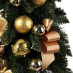 Choinka na pniu naturalnym z dekoracją 100 cm złota - obrazek 3