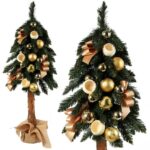 Choinka na pniu naturalnym z dekoracją 100 cm złota