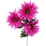 Sztuczna gałązka z trzema gerberami w kolorze ciemno różowym - 80 cm - obrazek 2