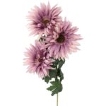 Sztuczna gałązka z trzema fioletowymi gerberami - dekoracja o wysokości 80 cm - obrazek 2