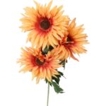 Gałązka z trzema sztucznymi gerberami w kolorze ciemnożółtym, 80 cm - obrazek 2