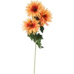 Gałązka z trzema sztucznymi gerberami w kolorze ciemnożółtym, 80 cm