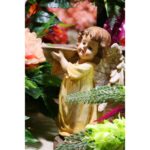 Anioł Dekoracyjny ze Świecznikiem w Kolorze Beżowym, 29 cm - obrazek 3