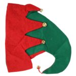 Filcowa Czapka Skrzata w Kolorach Zielonym i Czerwonym z Dzwoneczkami 33x29cm - obrazek 3