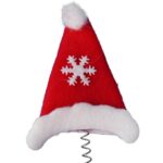 Świąteczna Opaska na Głowę z Czapeczkami na Sprężynkach - Czerwona, 22x12cm - obrazek 2