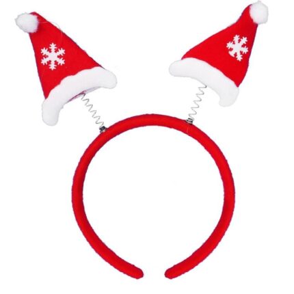 Świąteczna Opaska na Głowę z Czapeczkami na Sprężynkach - Czerwona, 22x12cm