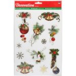 3D Samoprzylepne Naklejki na Okno z Motywem Bombek, Dzwonków i Śnieżynki - 12 szt.