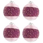 Komplet 4 różowych bombek styropianowych z koralikami 6 cm do dekoracji świątecznej - obrazek 2