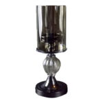 Świecznik wykonany z chromu w kolorze grafitowym oraz przydymionego szkła 15x37 cm