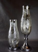 Elegancki Wazon z Opalizującym Szkłem i Chromem, Dekor Kwiatowy, Antypoślizgowy, Wysoki 15x55 cm - obrazek 3