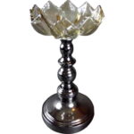 Kryształowy świecznik z chromowaną podstawą 29x16 cm