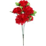 Sztuczny bukiet 5 czerwonych chryzantem 36 cm - dekoracja na Wszystkich Świętych