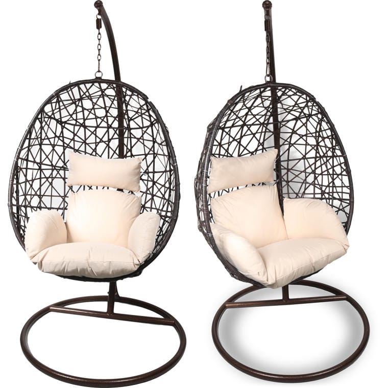 D053 Luksusowy Fotel Ogrodowy Wiszący Kokon z Poduszkami i Stalowym Stelażem D053 - obrazek 1