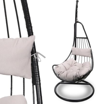 Fotel bujany ogrodowy z poduszkami, stalowy stelaż, obciążenie do 120kg, Czarny