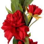 Sztuczna gałązka kwiatów Dalii w kolorze Czerwonym 93 cm - obrazek 2