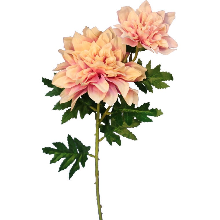 DAL2-66CL Dekoracyjna gałązka z dwoma sztucznymi daliami w kolorze ciemno łososiowym - obrazek 1