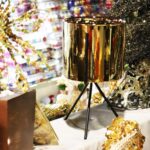 Złota Ceramiczna Osłonka na Metalowym Trójnogu 30x16cm - obrazek 3